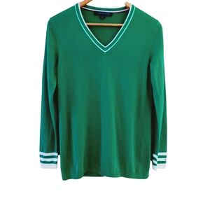 Tommy Hilfiger Vibrant Green Womens Cotton  Pullover V-neck Sweater